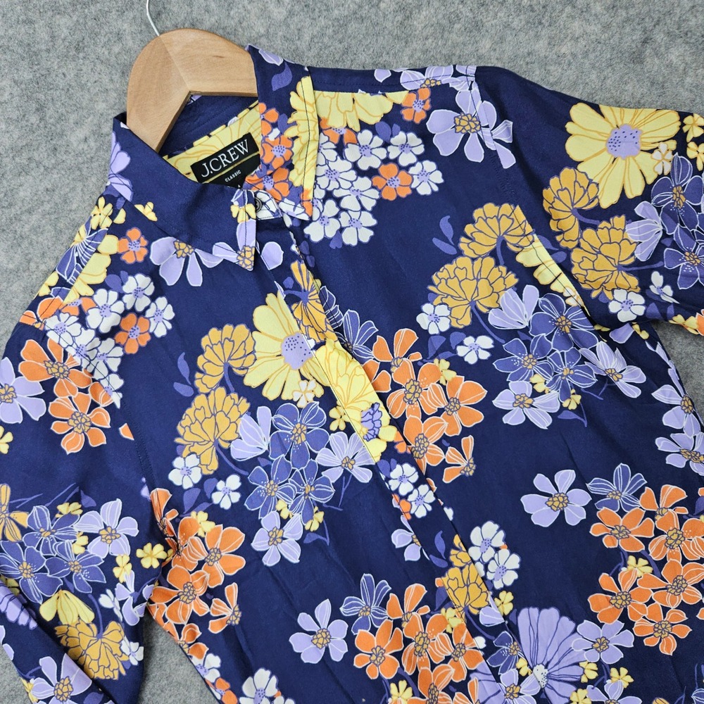J Crew Women's Floral Button Down Shirt Size 4 Cupro Viscose Long Sleeve Classic